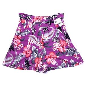 RP 4 LF The Brand High Waisted Purple Tropical Floral Shorts With Pockets S